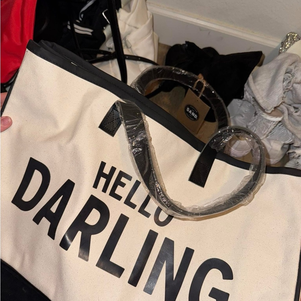 Hello Darling Canvas Tote Bag - Black and Cream